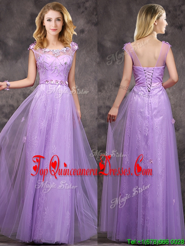 2016 New Arrivals Beaded and Applique Long Dama Dress in Lavender