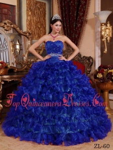Royal Blue Ball Gown Sweetheart Floor-length Organza Beading Quinceanera Dress