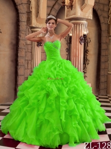 Spring Green Ball Gown Sweetheart Floor-length Ruffles Organza Quinceanera Dress