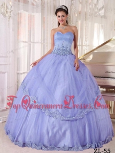 Lialc Ball Gown Sweetheart Floor-length Taffeta and Tulle Appliques Quinceanera Dress