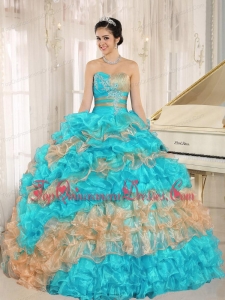 Stylish Multi-color 2013 Quinceanera Dress Ruffles With Appliques Sweetheart