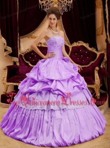 Beautiful Ball Gown Strapless Floor-length Taffeta Appliques Lavender Quinceanera Dress
