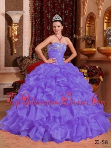 Purple Ball Gown Strapless Floor-length Organza Beading and Appliques Quinceanera Dress