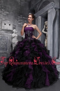 Exclusive Strapless Taffeta and Organza Appliques and Ruffles Multi-color Discount Quinceanera Dress