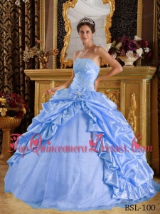 New Style Baby Blue Ball Gown Floor-length Taffeta and Tulle Beading Quinceanera Dress