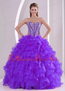 Purple Ball Gown Sweetheart Ruffles and Beading Lace Up Perfect Quinceanera Gowns