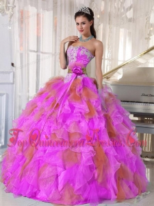 Ball Gown Sweetheart Organza Long Quinceanera Dress witih Appliques