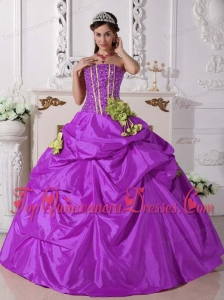 New Style Ball Gown Strapless Floor-length Taffeta Beading and Hand Made Flowers Quinceanera Dress