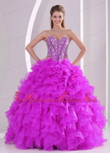 New Style Ball Gown Sweetheart Ruffles and Beaded Decorate Quinceanera Gowns in Sweet 16