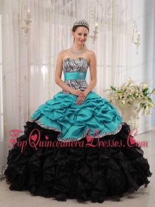 Popular Brand New Turquoise and Black Ball Gown Sweetheart Floor-length Quinceanera Dress