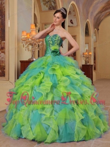 Popular Clorful Ball Gown Sweetheart Ruffles Organza Quinceanera Dress