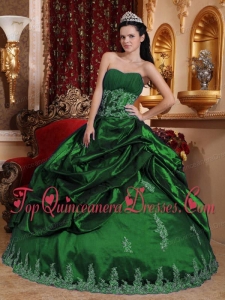Popular Hunter Green Ball Gown Sweetheart Floor-length Taffeta Appliques Quinceanera Dress