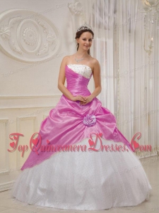 Popular Lilac and White Strapless Floor-length Taffeta and Tulle Beading Quinceanera Dress