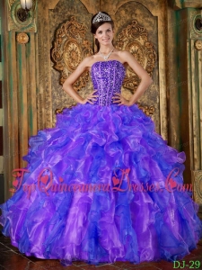 Popular Multi-Color Ball Gown Strapless Floor-length Organza Beading and Ruffles Quinceanera Dress