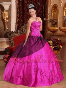 Fuchsia Ball Gown Sweetheart Floor-length Satin Embroidery with Beading Fashionable Quinceanera Dress