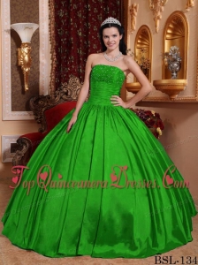 Green Ball Gown Strapless Floor-length Taffeta Beading Perfect Quinceanera Dress