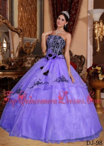 Pretty Purple and Black Strapless Floor-length Embroidery Quinceanera Dress