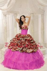 Print Organza Leopard Quinceanera Dress With Beaded Decorate