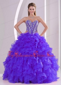 Discount Ball Gown Sweetheart Ruffles and Beaing Floor-length Unique Quinceanera Gowns in Purple