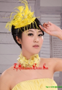 Pretty Yellow Beading Feather Flower Women Fascinators For Party