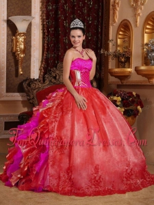 2014 Quinceanera Dresses Strapless With Ruffles and Beading Embroidery In Red