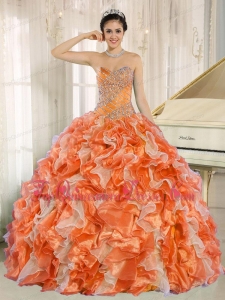Beaded and Ruffles Custom Made For 2013 Orange Sweetheart Elegant Quinceanera Dresses