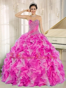 Hot Pink Beaded and Ruffles Custom Made For Discount Quinceanera Dresses
