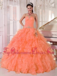 Lovely Orange Ball Gown Strapless Organza Fashionable Quinceanera Dresses with Beading and Ruffles
