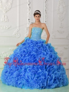 Organza Ball Gown Beaded Royal Blue Discount Quinceanera Dresses with Strapless