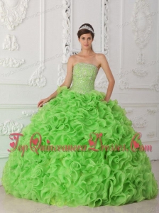 Organza Spring Green Ball Gown Strapless Fashionable Quinceanera Dresses with Beading