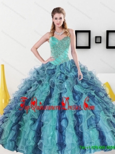 2015 Perfect Sweetheart Quinceanera Dresses with Appliques and Ruffles