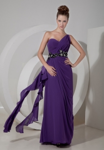 Purple Dama Dress Column Chiffon Beading One Shoulder