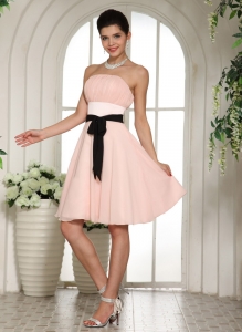 Baby Pink Dama Dress for Quinces Black Sash Knee-length