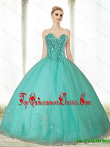 Beading and Appliques Turquoise Sweetheart Vestidos de Quinceanera Dresses for 2015