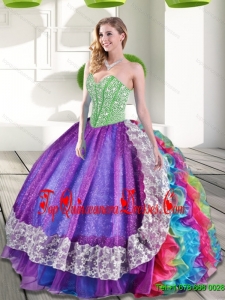 Elegant Beading and Ruffles 2015 New Style Quinceanera Dresses in Multi Color