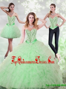 Fashionable Beading and Ruffles Sweetheart 15 Quinceanera Gown in Apple Green