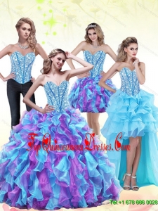 2015 Perfect Beading and Ruffles Sweetheart Quinceanera Dresses in Multi Color
