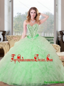 Perfect Beading and Ruffles Sweetheart 2015 Quinceanera Dresses in Apple Green