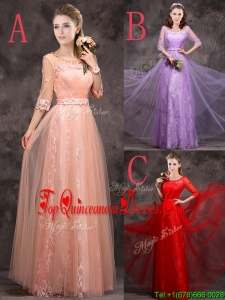 2016 Exclusive See Through Scoop Applique and Laced Dama Dress with Half Sleeves