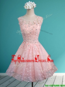 Best Scoop Beading and Appliques Short Quinceanera Dama Dress in Baby Pink