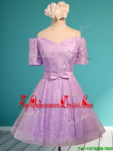 Fashionable Off the Shoulder Short Quinceanera Dama Dress with Bowknot