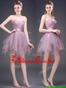 Hot Sale Lavender Short Quinceanera Dama Dress with Ruffles and Belt