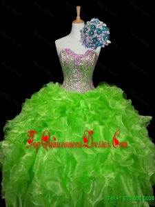 Luxurious Real Sample Ball Gown Apple Green Quinceanera Dresses with Sequins and Ruffles