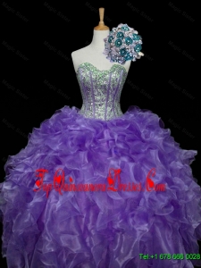 Real Sample Sweetheart Purple Quinceanera Dresses with Sequins and Ruffles for 2015 Fall