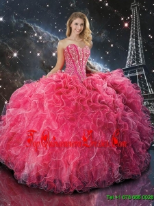 2016 Summer Cheap Coral Red Sweetheart Quinceanera Dresses with Beading and Ruffles