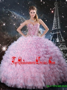 2016 Fall New Style Pink Sweetheart Quinceanera Dresses with Beading and Ruffles