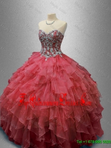 2016 Beautiful Beaded and Ruffles Quinceanera Gowns in Organza