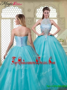 2016 Fall Popular Halter Top Quinceanera Dresses with Brush Train