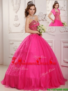 New Style A Line Floor Length Quinceanera Dresses in Hot Pink