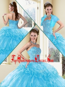 Sweet Ball Gown Quinceanera Dresses with Beading and Ruffled Layers in Aqua Blue